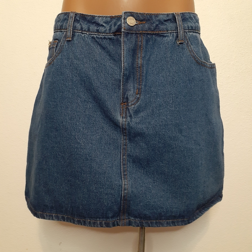 Missguided Blue Denim A-Line Miniskirt SZ 8 - Picture 2 of 10